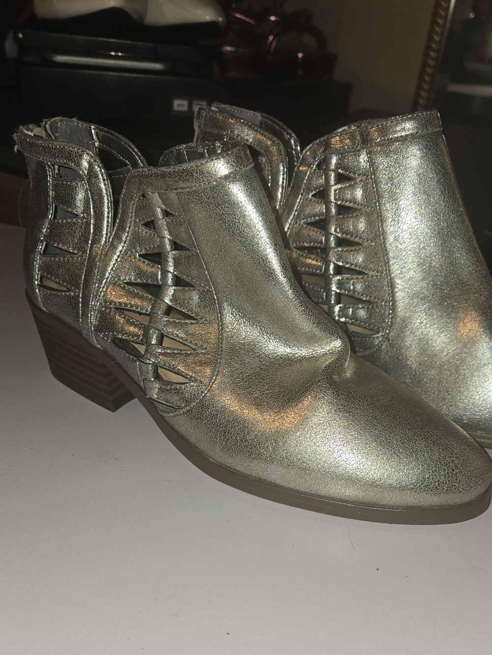 Vince Camuto Metallic Silver Cutout Ankle Booties